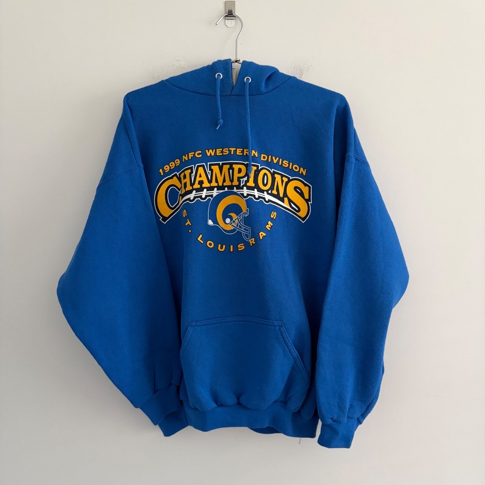 Vintage Logo 7 St. Louis Rams 1999 NFC Champions Hoodie Blue XL